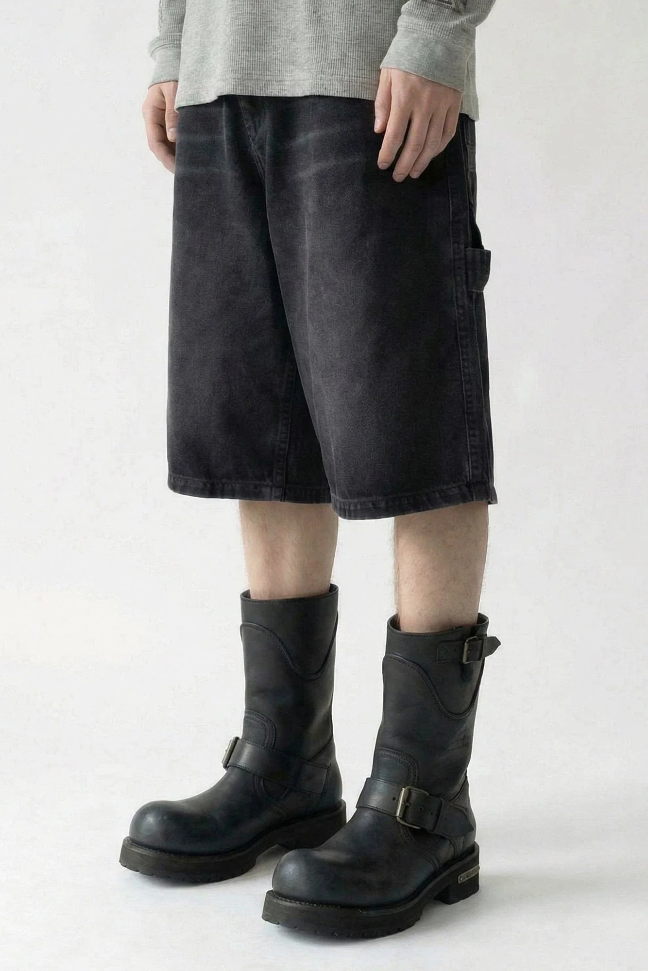 Vetements Aplique Biker Cross Hip-Hop Denim Short in Washed Black - Image 2