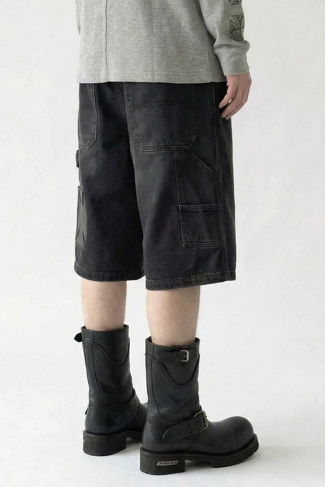 Vetements Aplique Biker Cross Hip-Hop Denim Short in Washed Black - Image 3