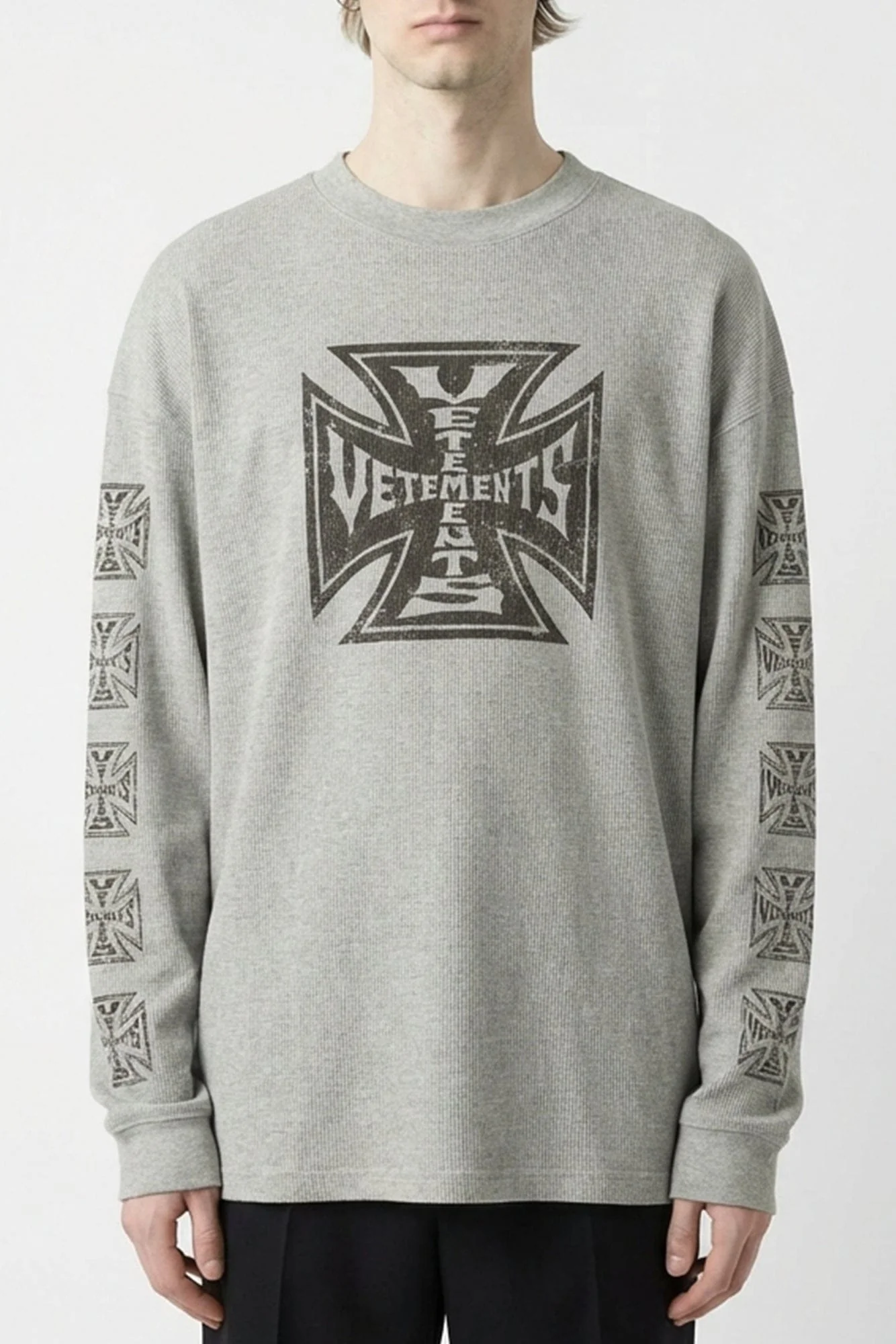 Vetements Biker Cross Waffle Long Sleeve in Grey