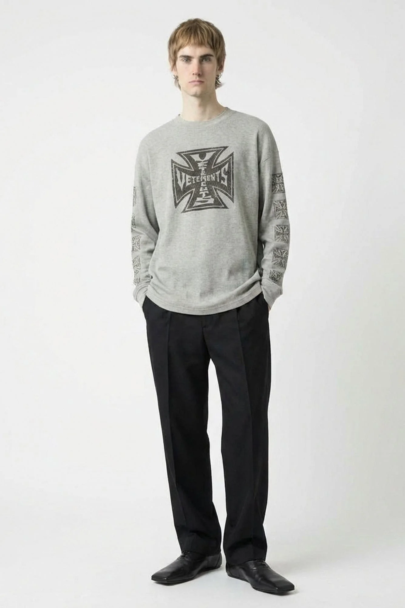 Vetements Biker Cross Waffle Long Sleeve in Grey - Image 4