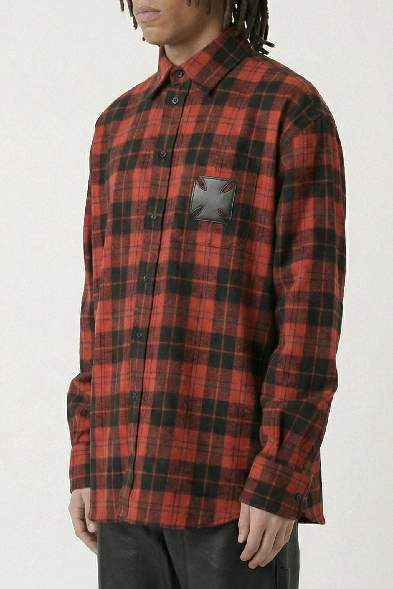 Vetements Leather Cross Flannel Shirt in Red - Image 2