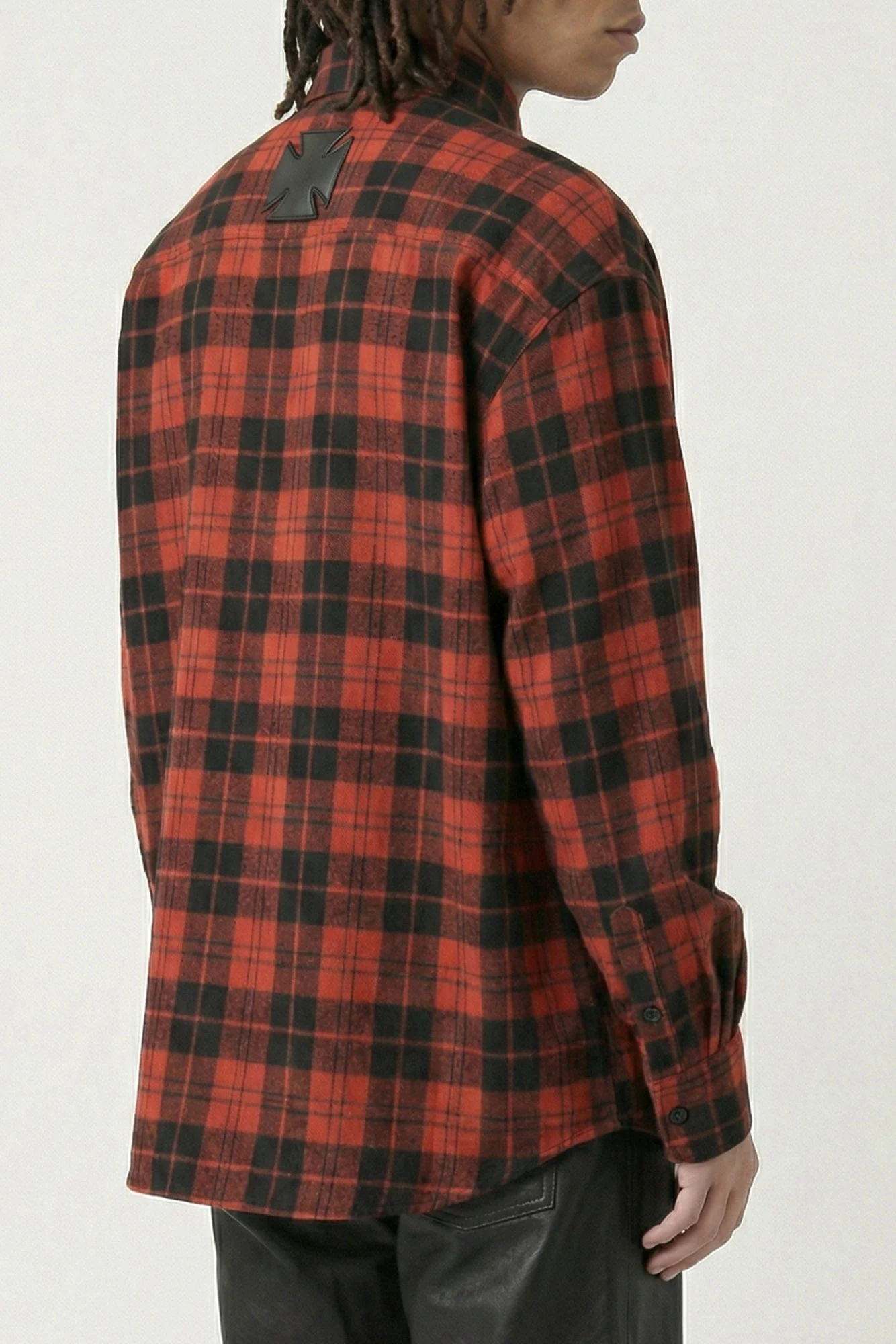 Vetements Leather Cross Flannel Shirt in Red - Image 3