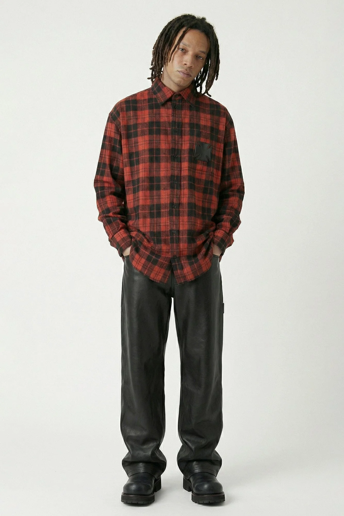 Vetements Leather Cross Flannel Shirt in Red - Image 4