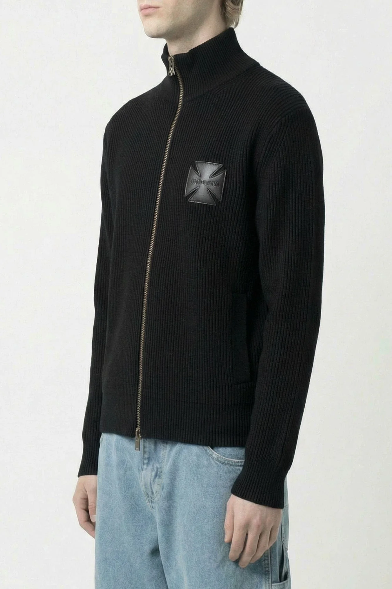 Vetements Leather Cross Zip-Up Sweater in Black - Image 2