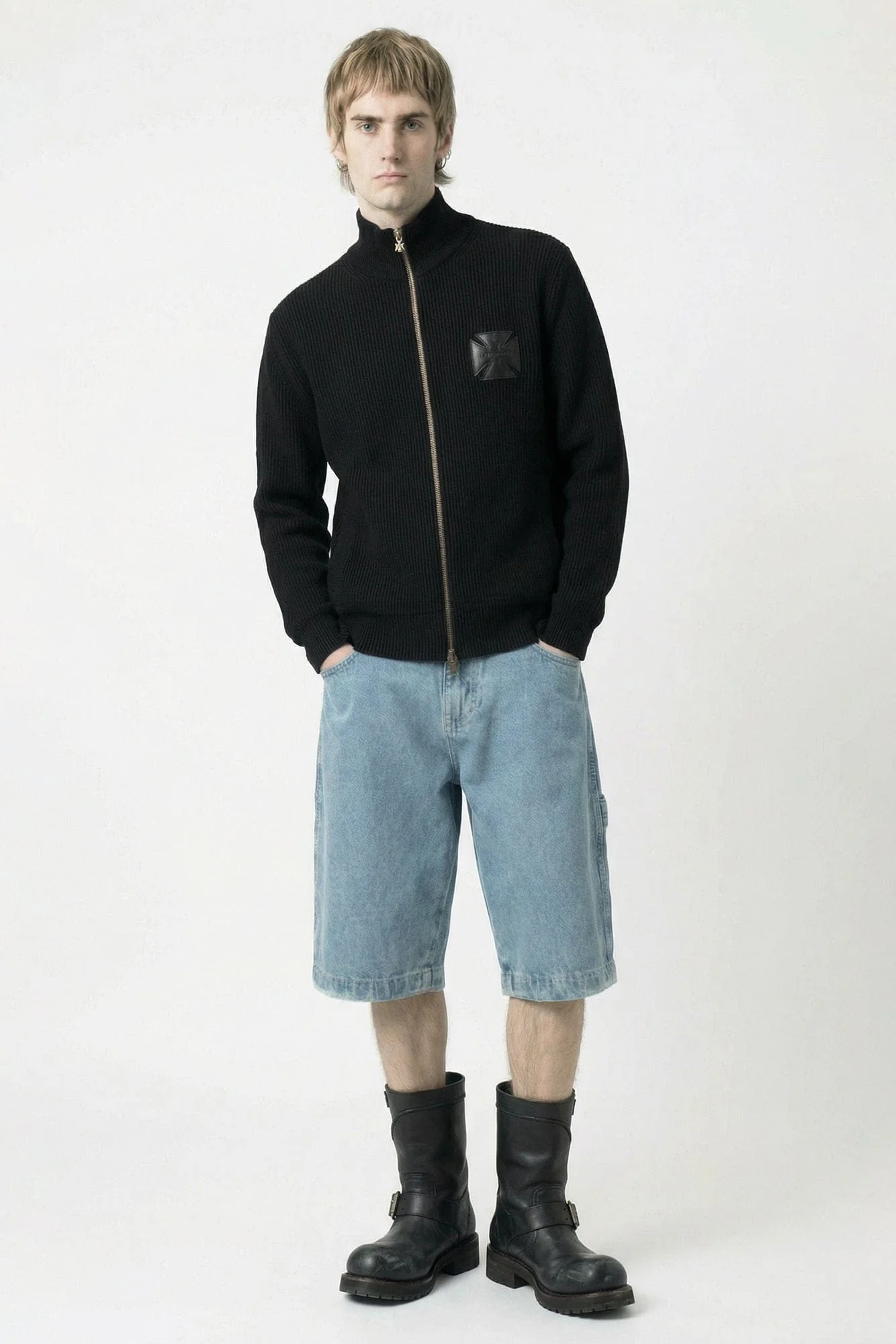 Vetements Leather Cross Zip-Up Sweater in Black - Image 4