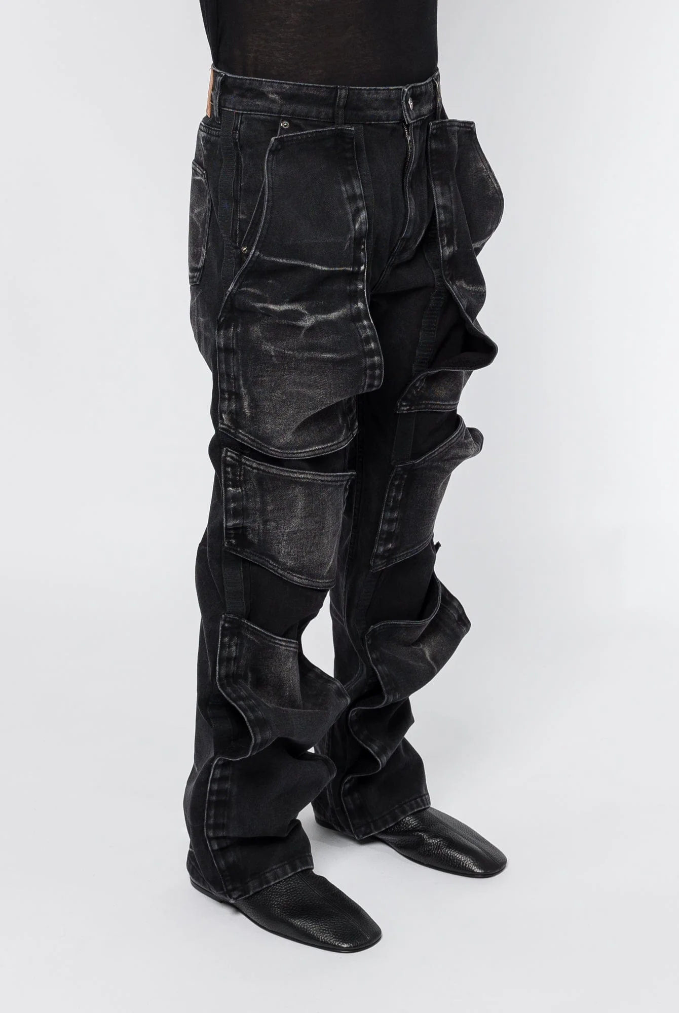 Y/Project Velcro Multi Panel Jeans in Faded Black - Image 2
