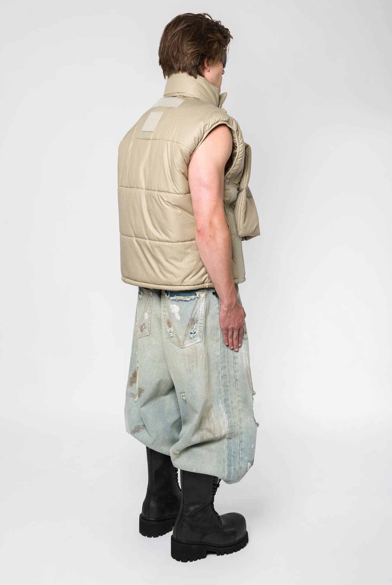 Y/Project Velcro Puffer Vest in Sand - Image 3