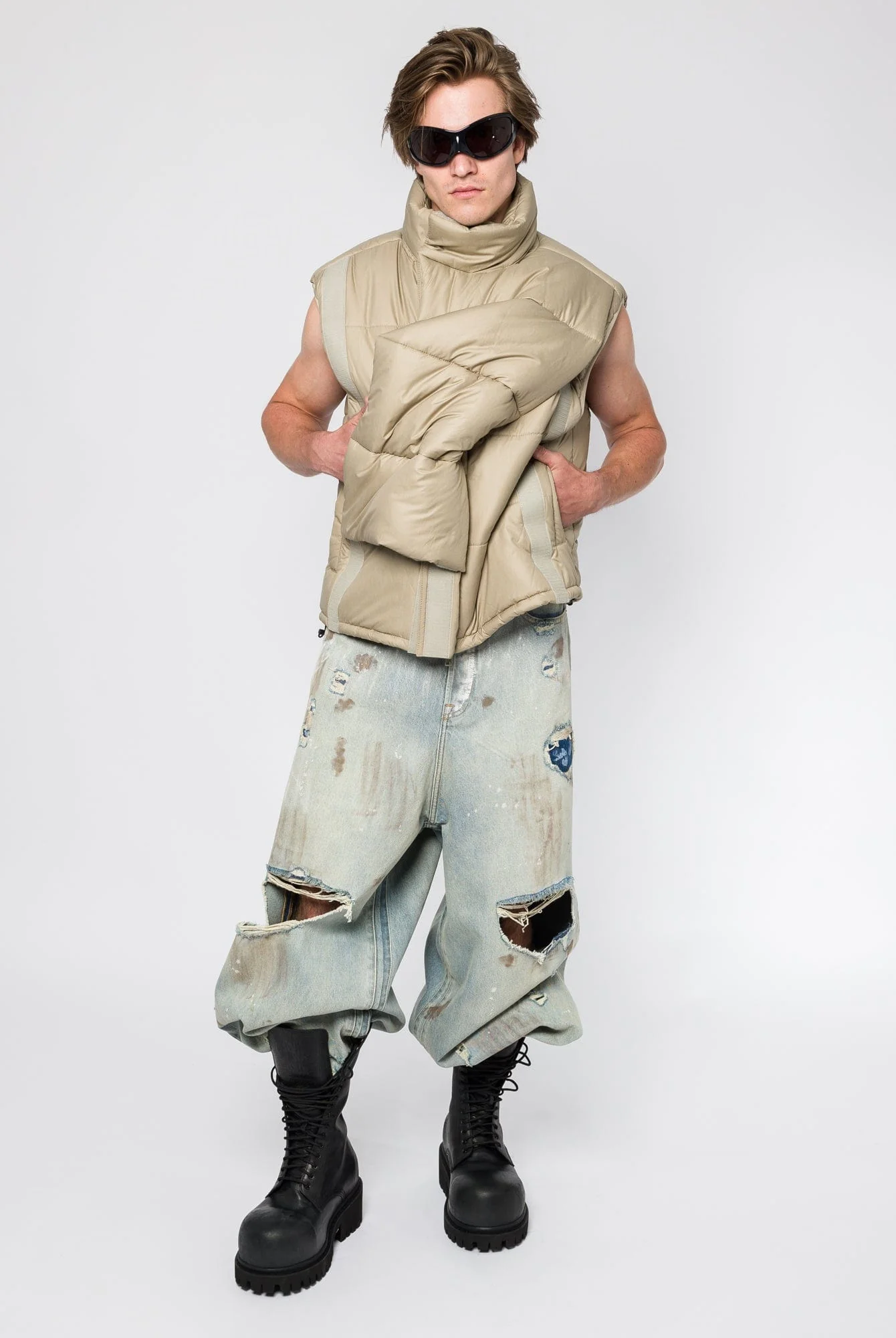 Y/Project Velcro Puffer Vest in Sand - Image 4